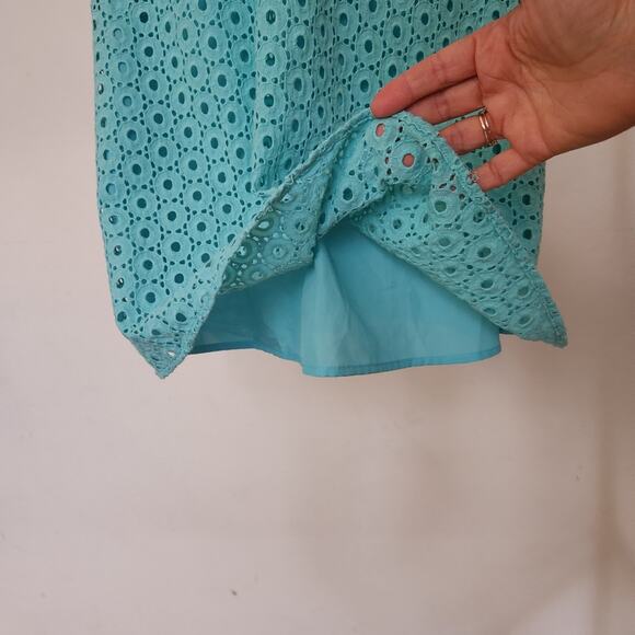 NICOLE BY NICOLE MILLER Green Teal Eyelet Sleeveless A-line Mini Dress Size 4 - Picture 7 of 10